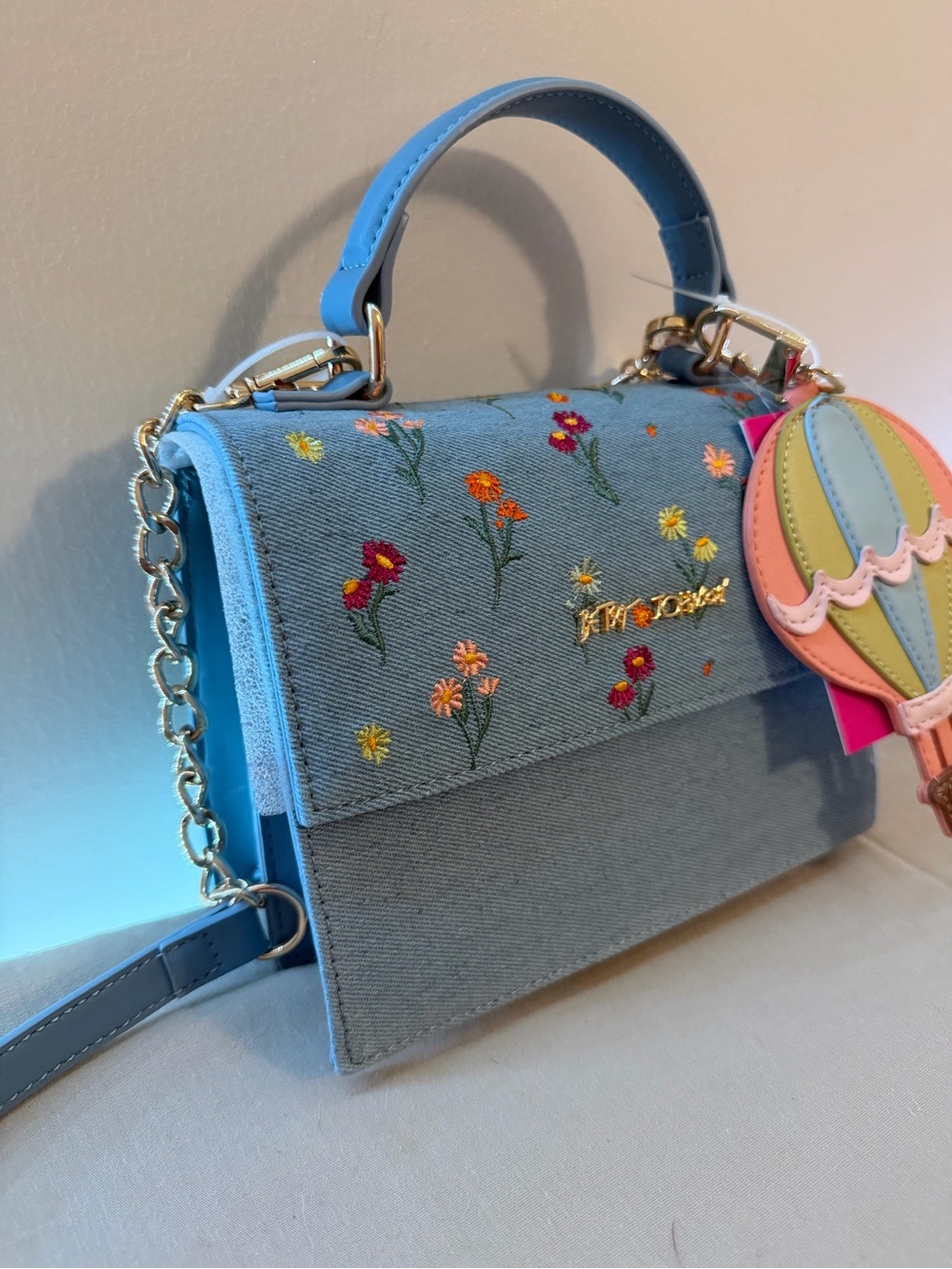 Betsey Johnson Blue Floral Embroidered Top-Handle Bag - Picture 3 of 4